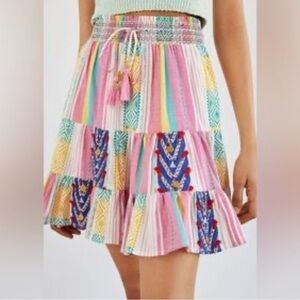 Anthropologie Verb By Pallavi Singhee Mini Skirt Sz M Peasant Embroidery Tassel